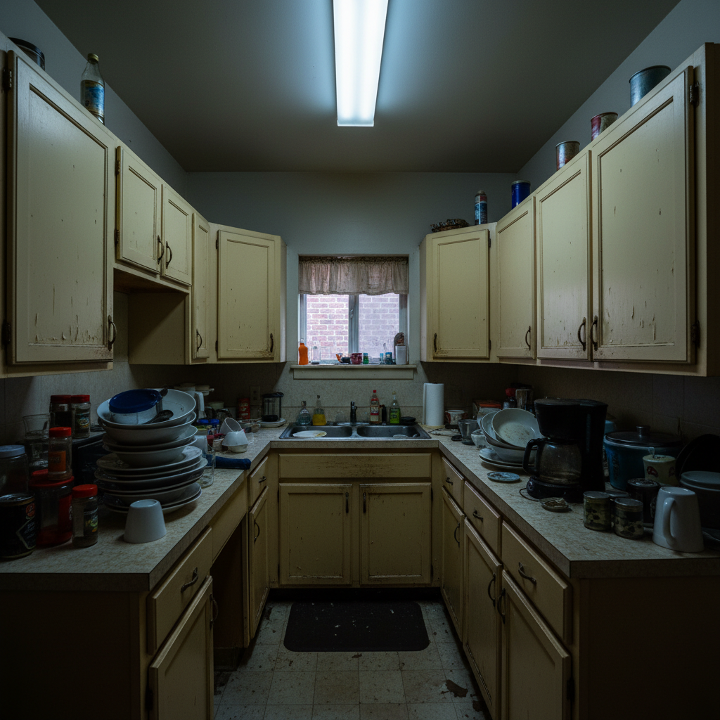 Outdated kitchen with old cabinets and poor layout