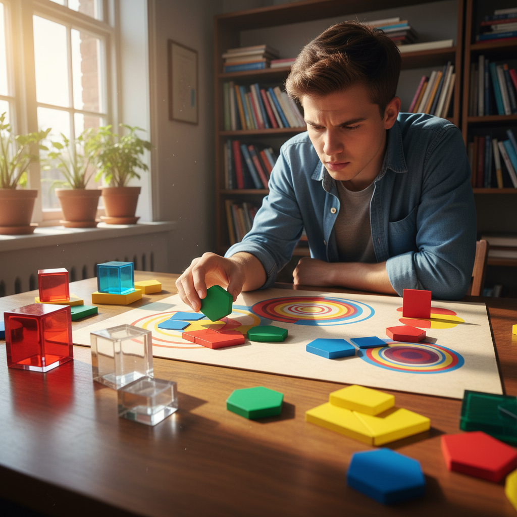 Marcus Johnson mid-solve with tangram pieces