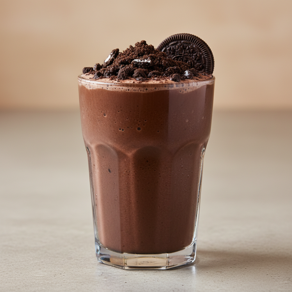 Oreo Thickshake — Crushed Oreo blended thick shake, Indian café food photography with warm colours and appetising presentation