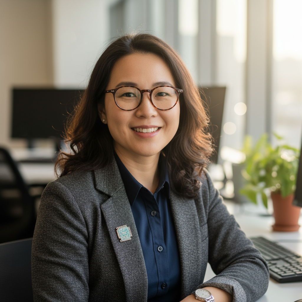 Priya, a South Asian woman developer, professional headshot with warm smile