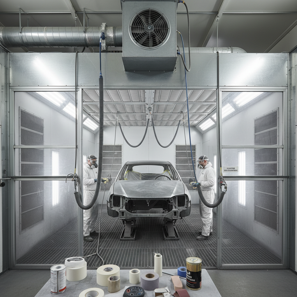 Automotive prep booth station with ventilation for sanding, masking, and surface preparation before painting