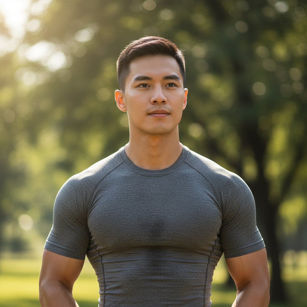 Dmitri Okonkwo, athletic man with close-cropped hair in outdoor setting