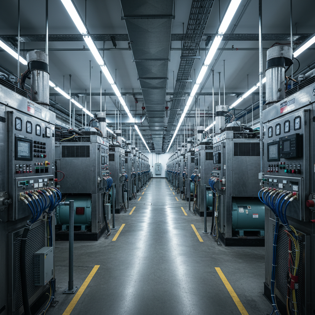 Industrial generator units and power backup systems in utility room