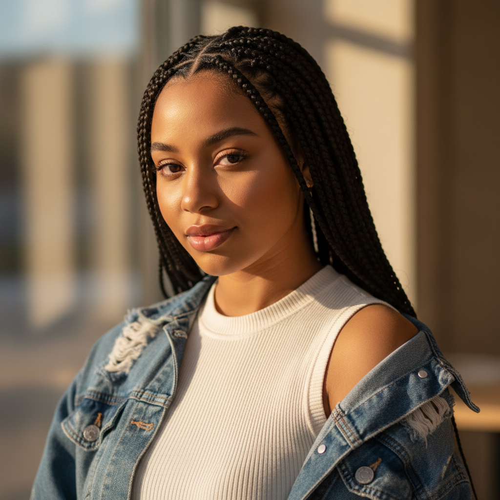 Woman with Didi braids reverse cornrows