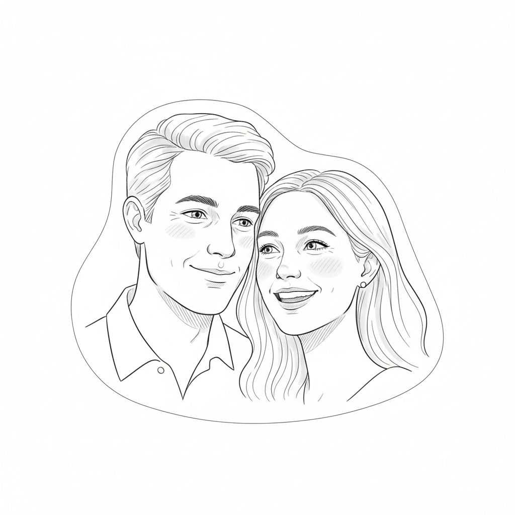 Caricature d'un couple en dessin romantique et humoristique