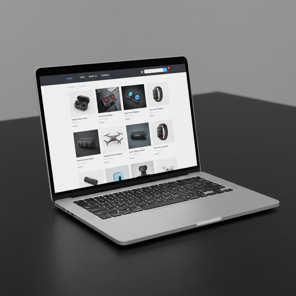 Modern laptop displaying e-commerce website with Indian products and shopping cart interface