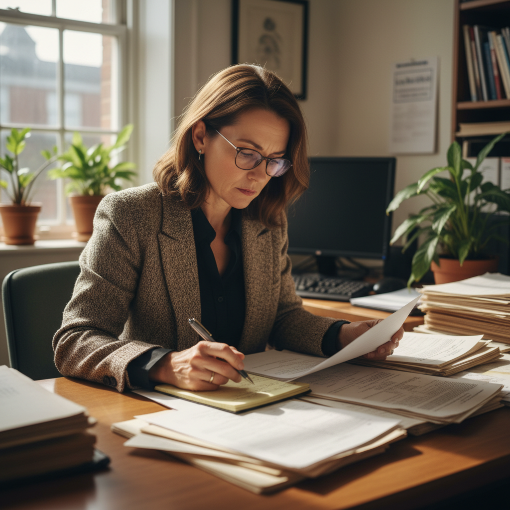 Reporter reviewing public records documents