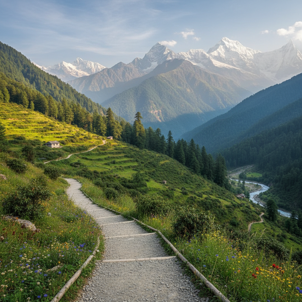 Panoramic view of accessible Himalayan trekking trails in Uttarakhand