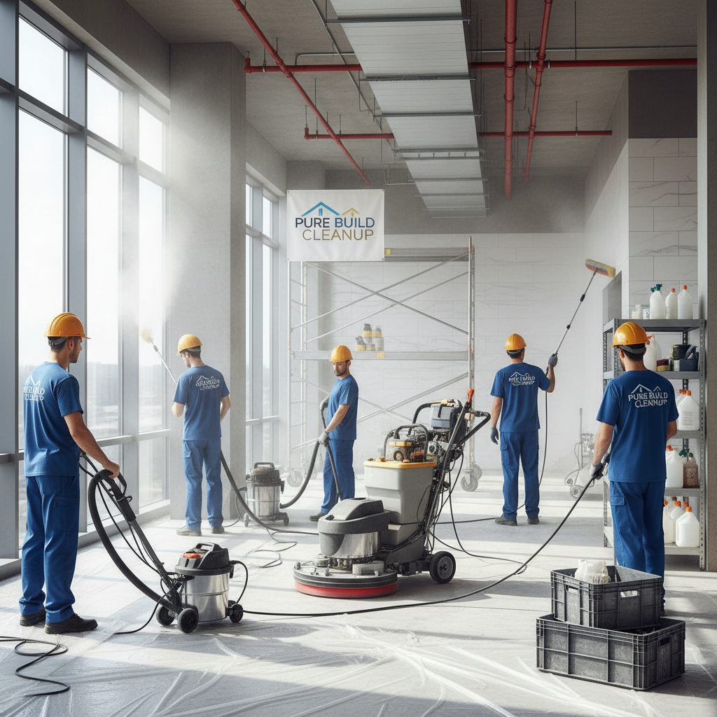 Professional cleaning supplies and equipment ready for post-construction cleanup