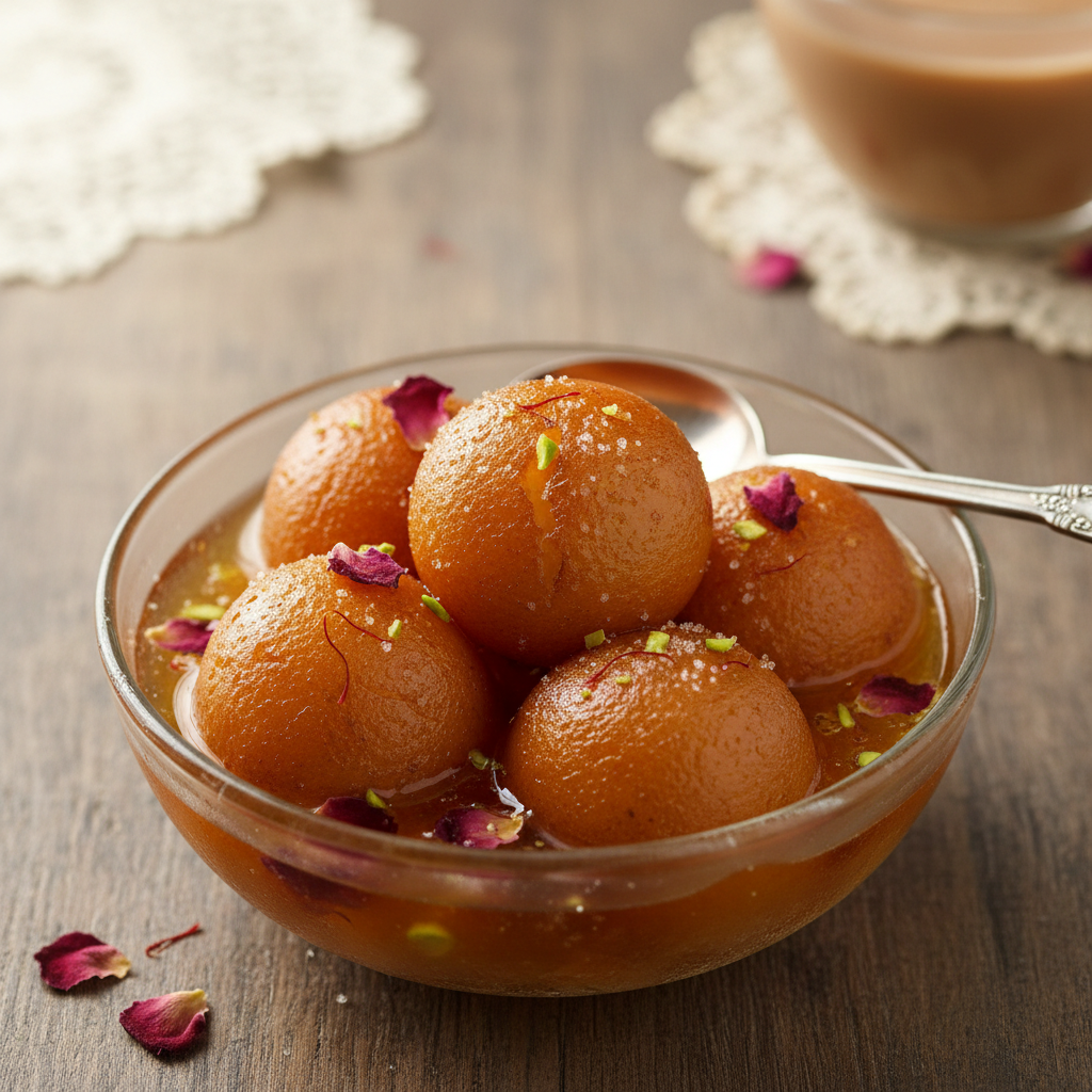 Gulab Jamun, vegetarian Indian dish, warm food photography