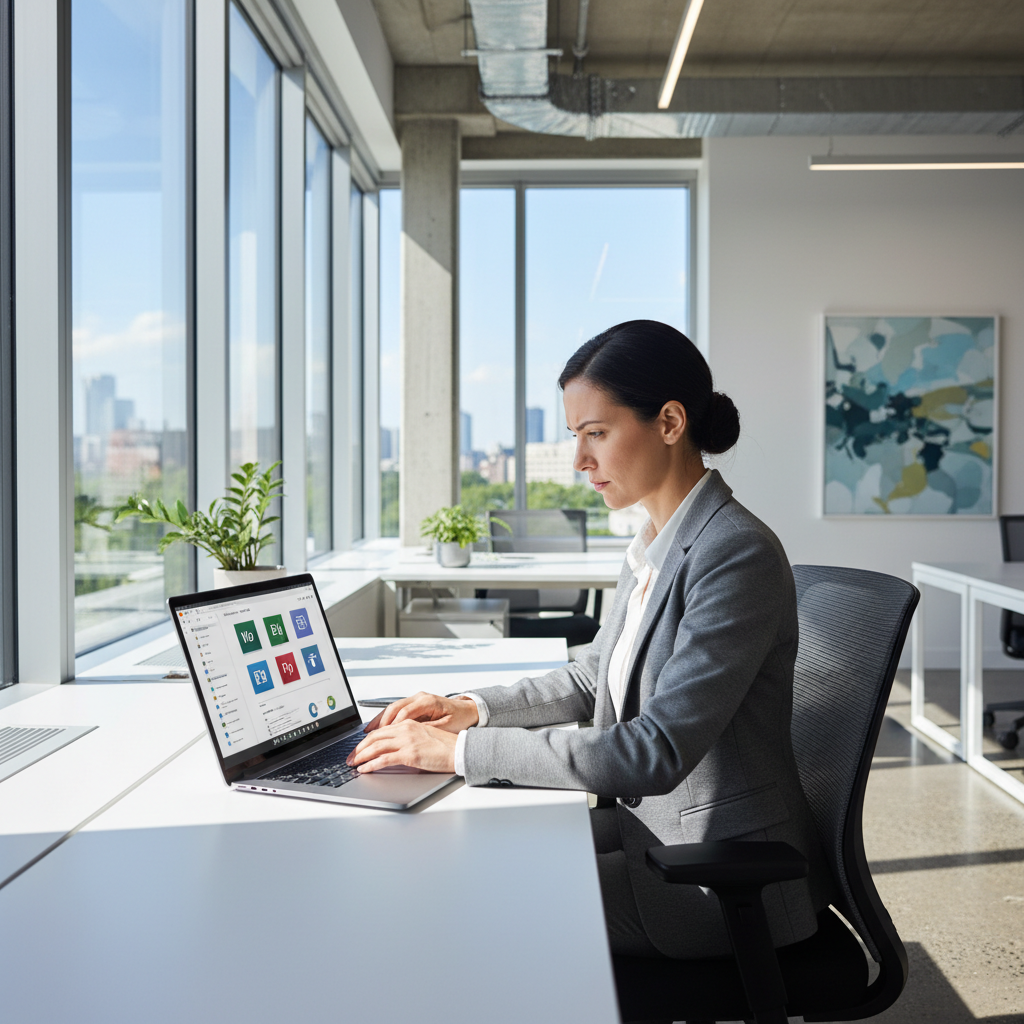 Microsoft 365 cloud services interface showing email and collaboration tools on a modern laptop screen