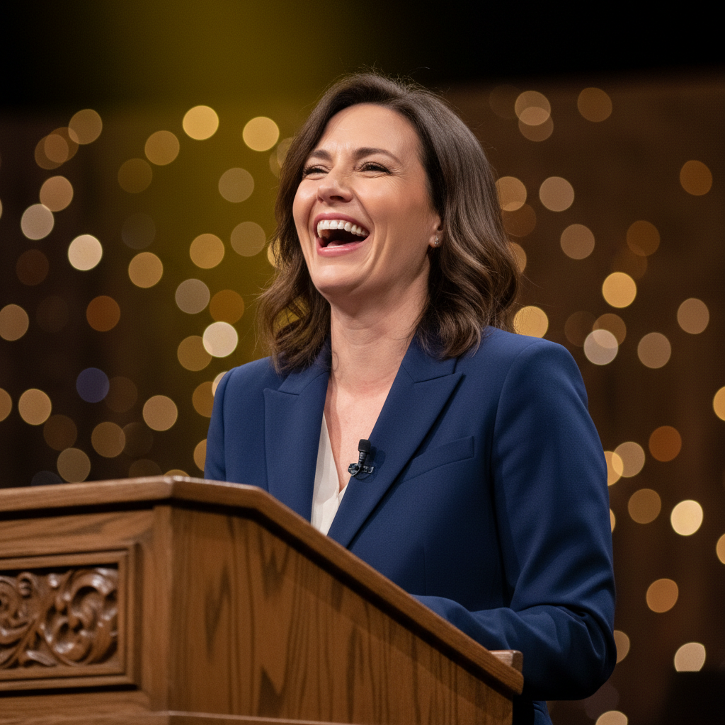Speaker on stage with warm lighting
