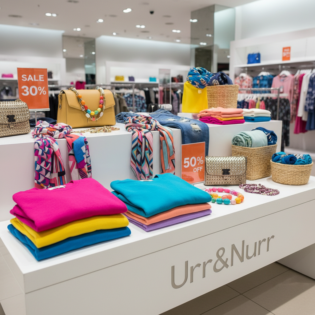 Colorful hanging garments in bright clothing store, vibrant and fresh, energetic retail atmosphere
