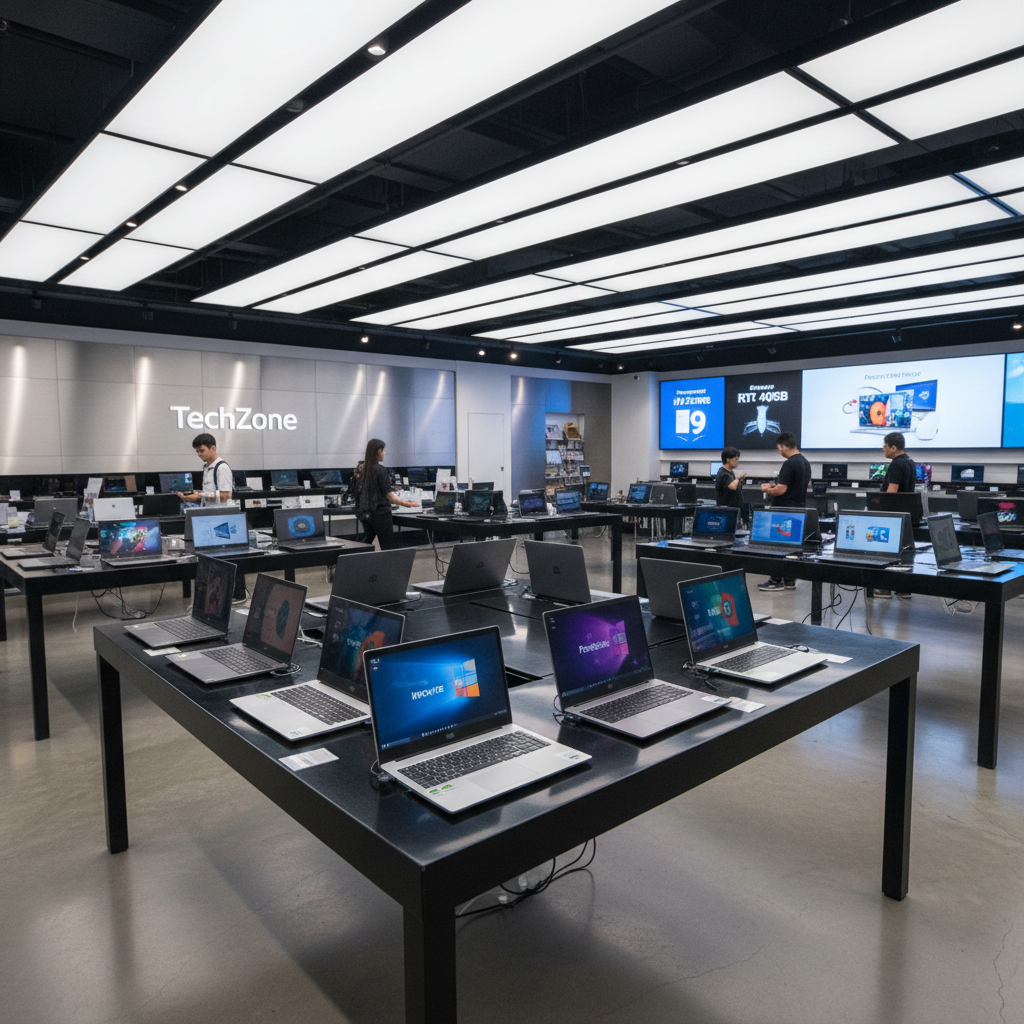 Laptop section at TechZone with various models on display