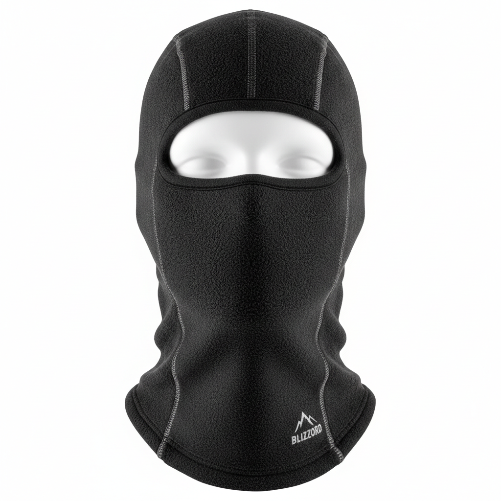 Black merino wool balaclava on white background
