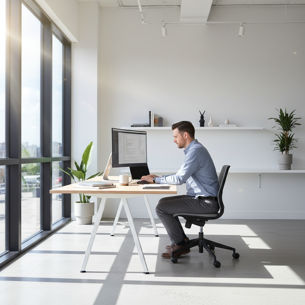 Person working with focus and intention at a modern workspace