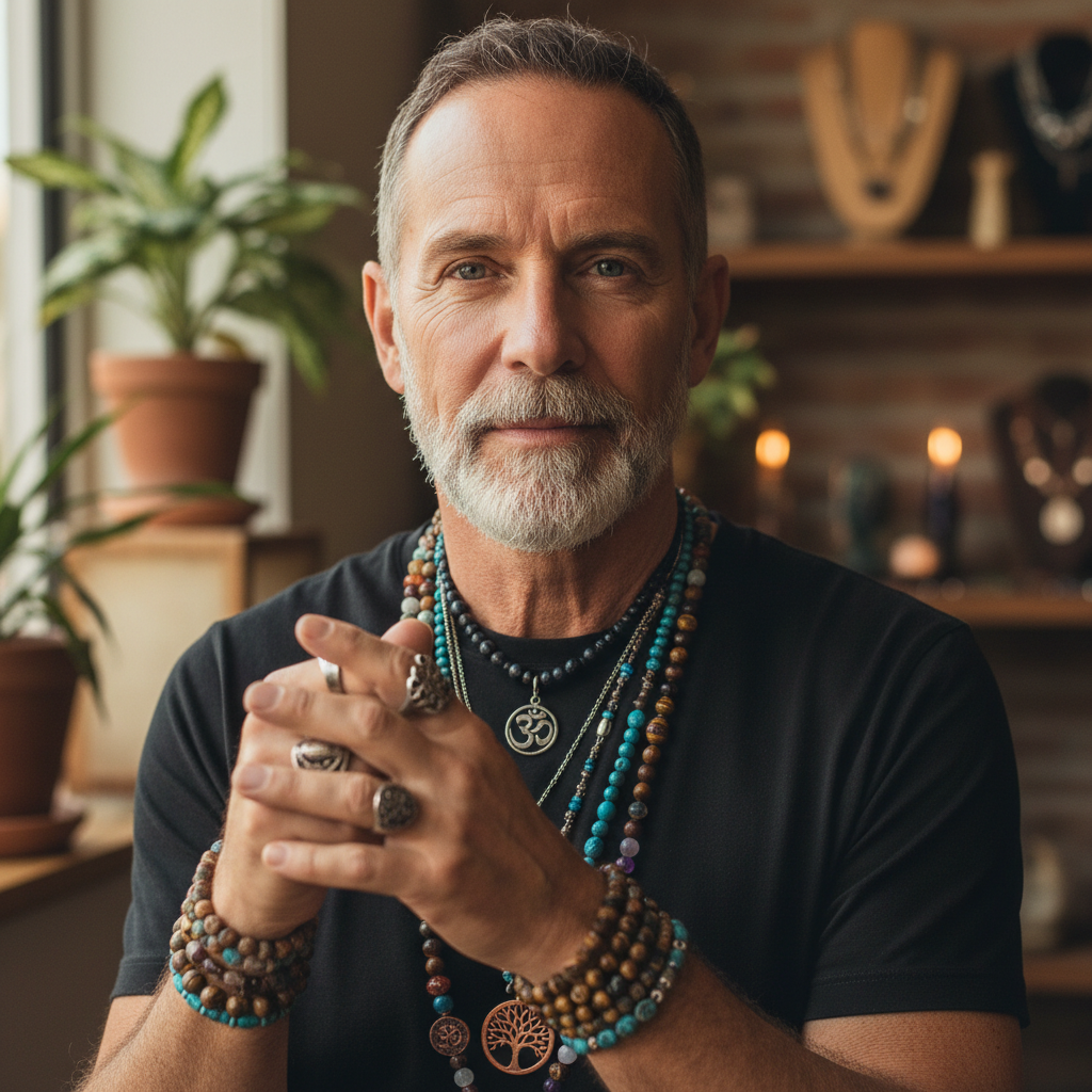 Portrait of Srinivasa Rao Paladugu founder of Dakshis spiritual jewellery brand Visakhapatnam
