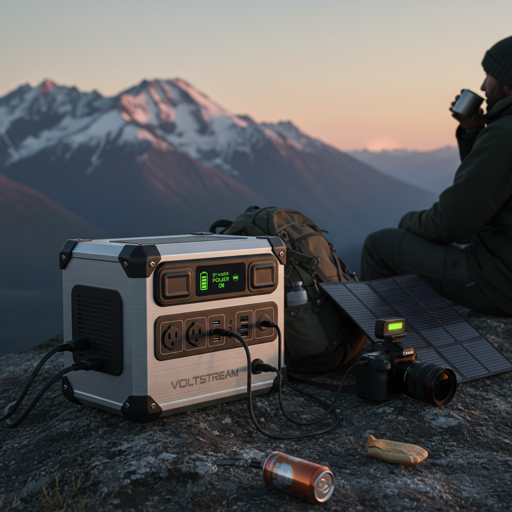 EcoFlow portable power station with solar panel in mountain outdoor setting