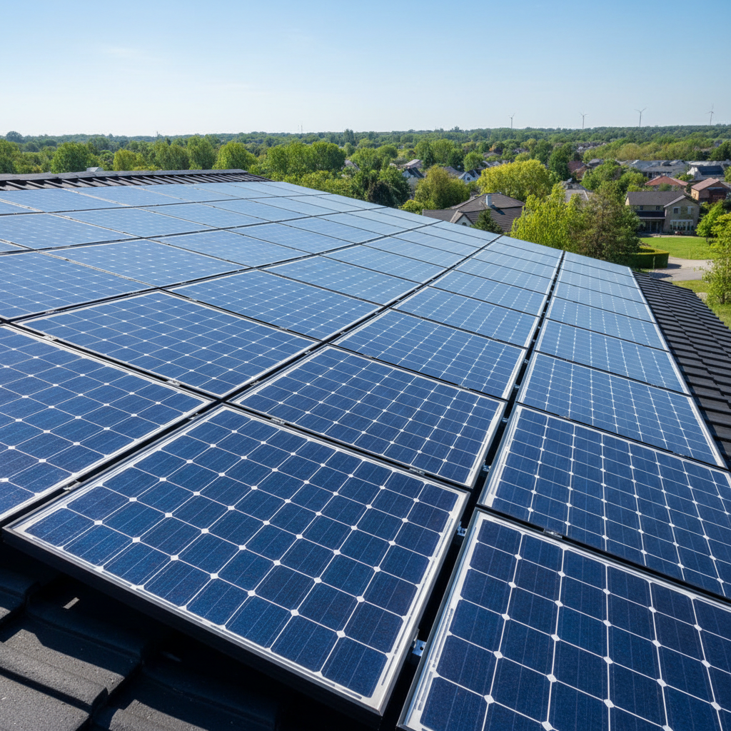 Monocrystalline solar panels installed on rooftop
