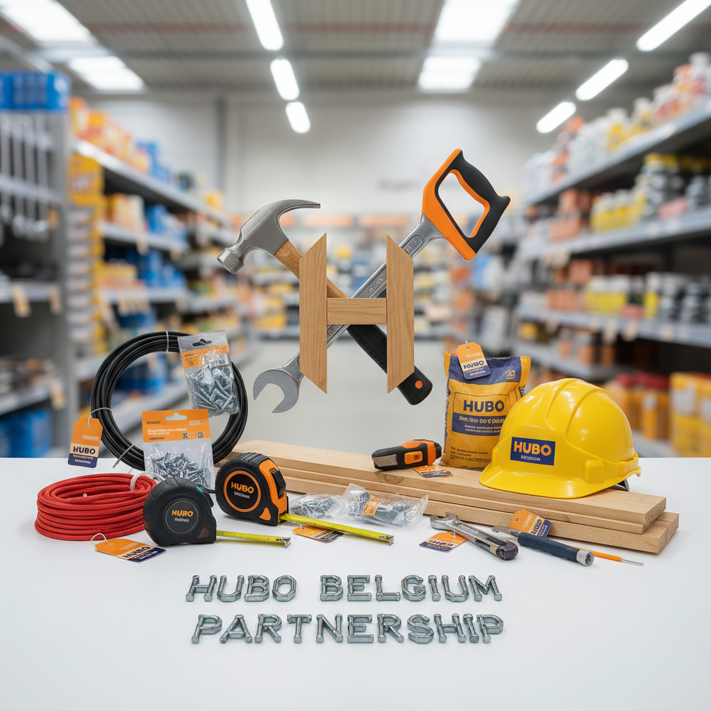 Outils et matériaux représentant le partenariat avec Hubo Belgique