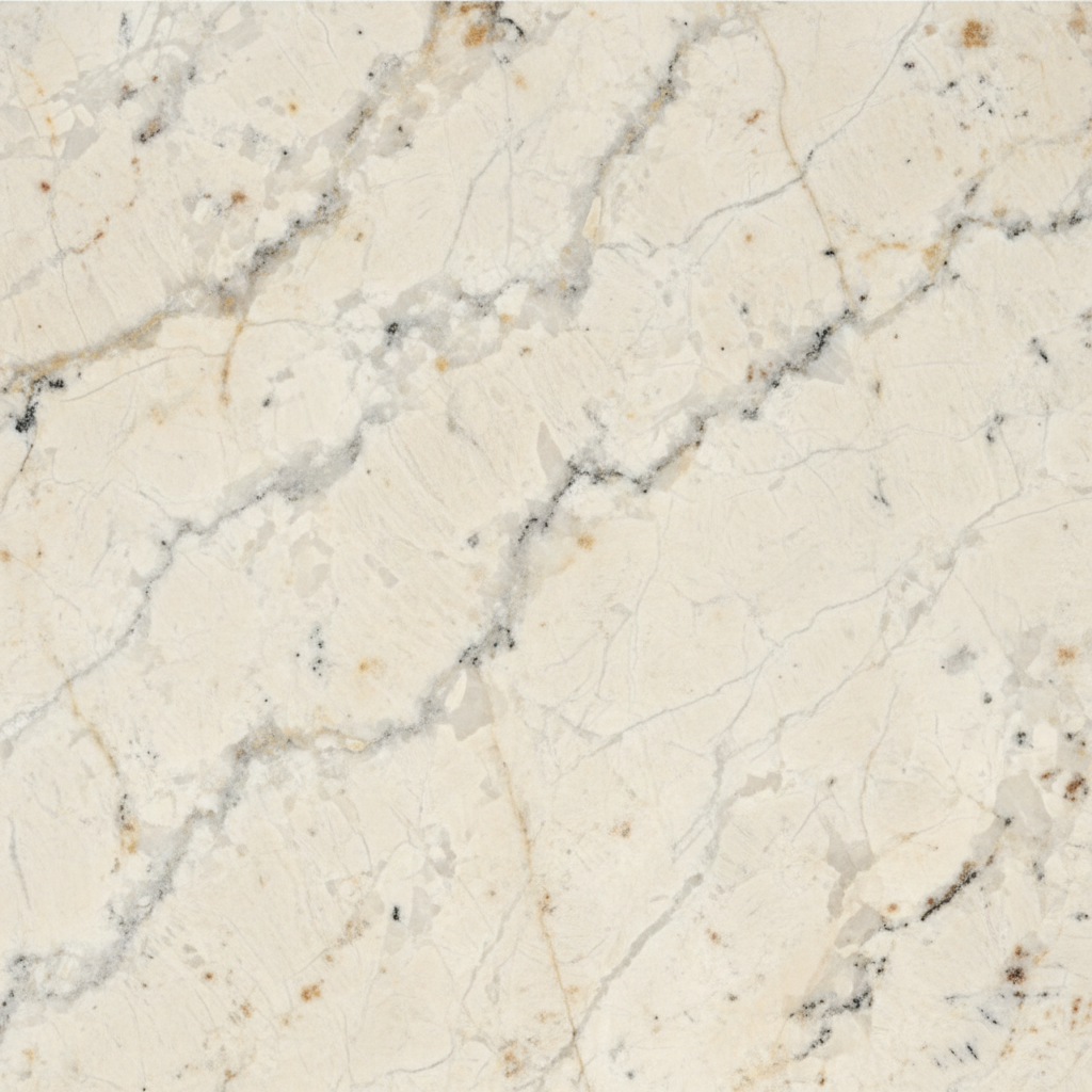 Colonial White granite slab with cream background and grey veining pattern