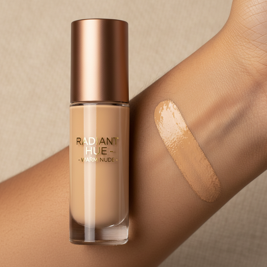 Ajan Silk Veil Foundation bottle with warm ivory shade swatch