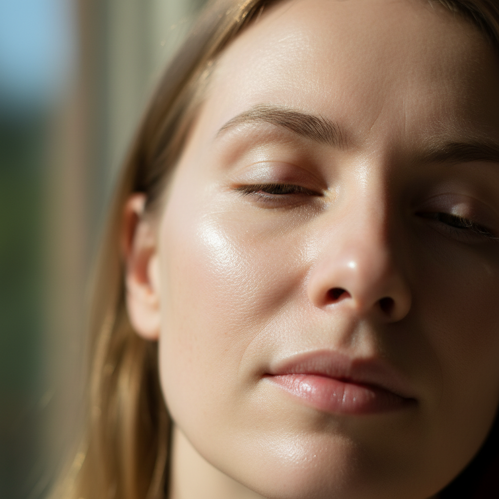 Woman with glowing skin — Natalie P., verified Anovité Skincare customer