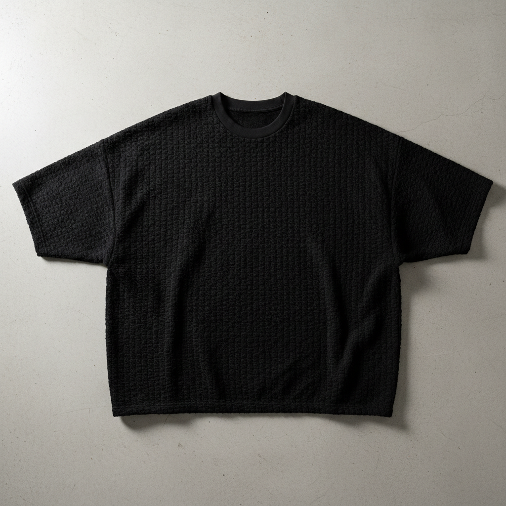 Detalhe da costura e textura do tecido da camiseta preta premium