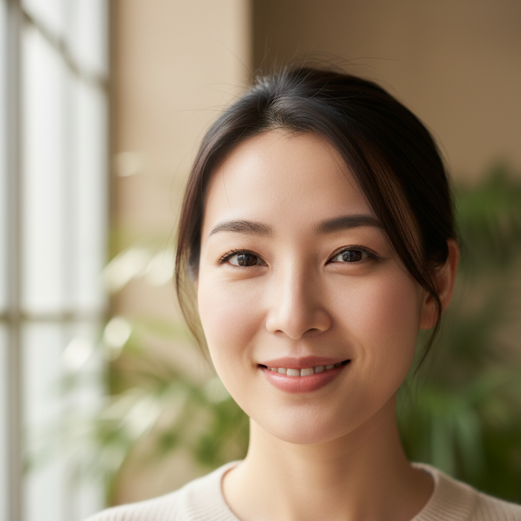Portrait of an East Asian woman with warm gentle expression