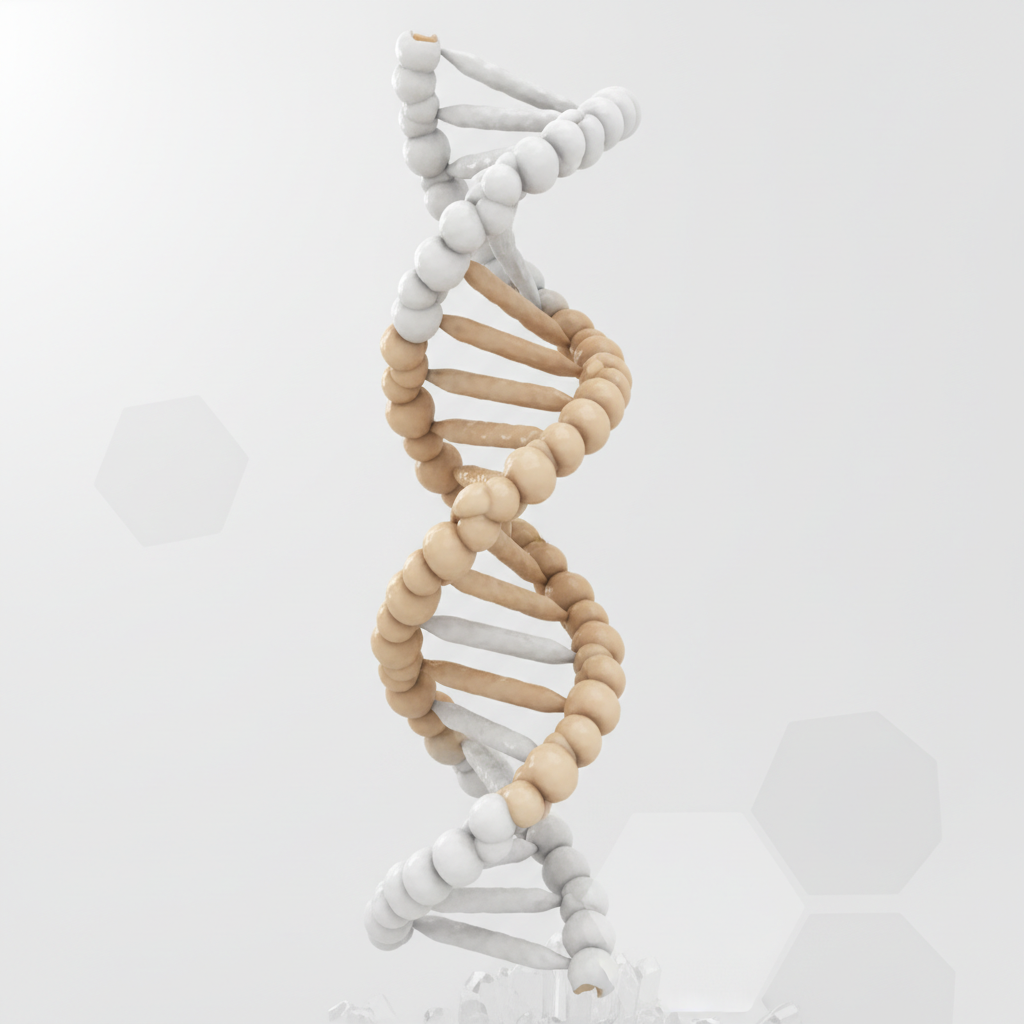 DNA nucleotide abstract molecular render with neon green highlights on dark background