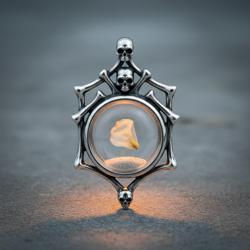 Mortis reliquary pendant in sterling silver with memento glass, rarest piece in collection