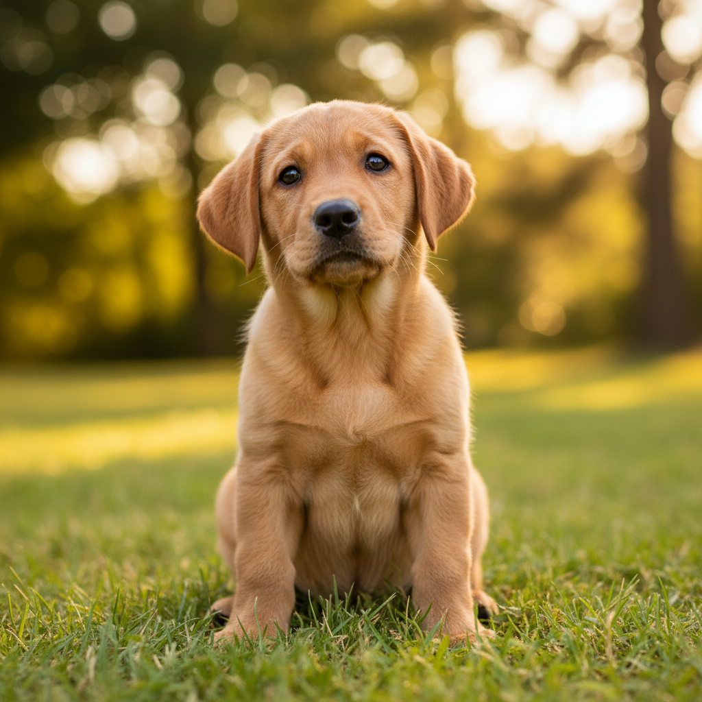 Striking Fox Red Labrador Retriever puppy for sale with reddish-golden coat from certified Labrador breeders