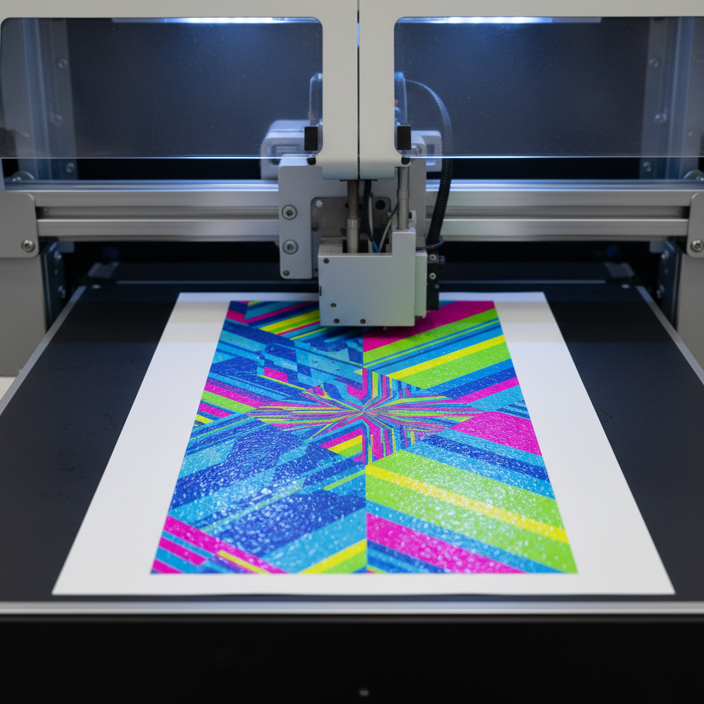 UV printer creating high-quality detailed print on transparent acrylic material with vibrant colors