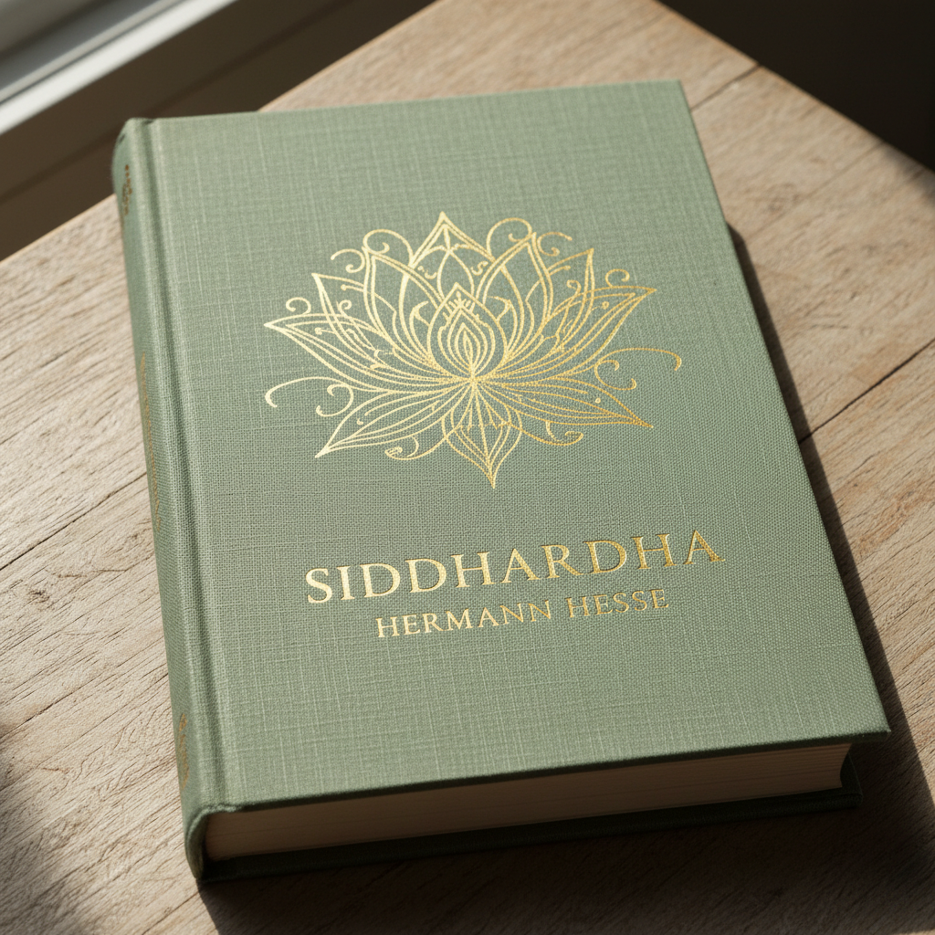 Sage green cover with lotus motif, Siddhartha by Hermann Hesse