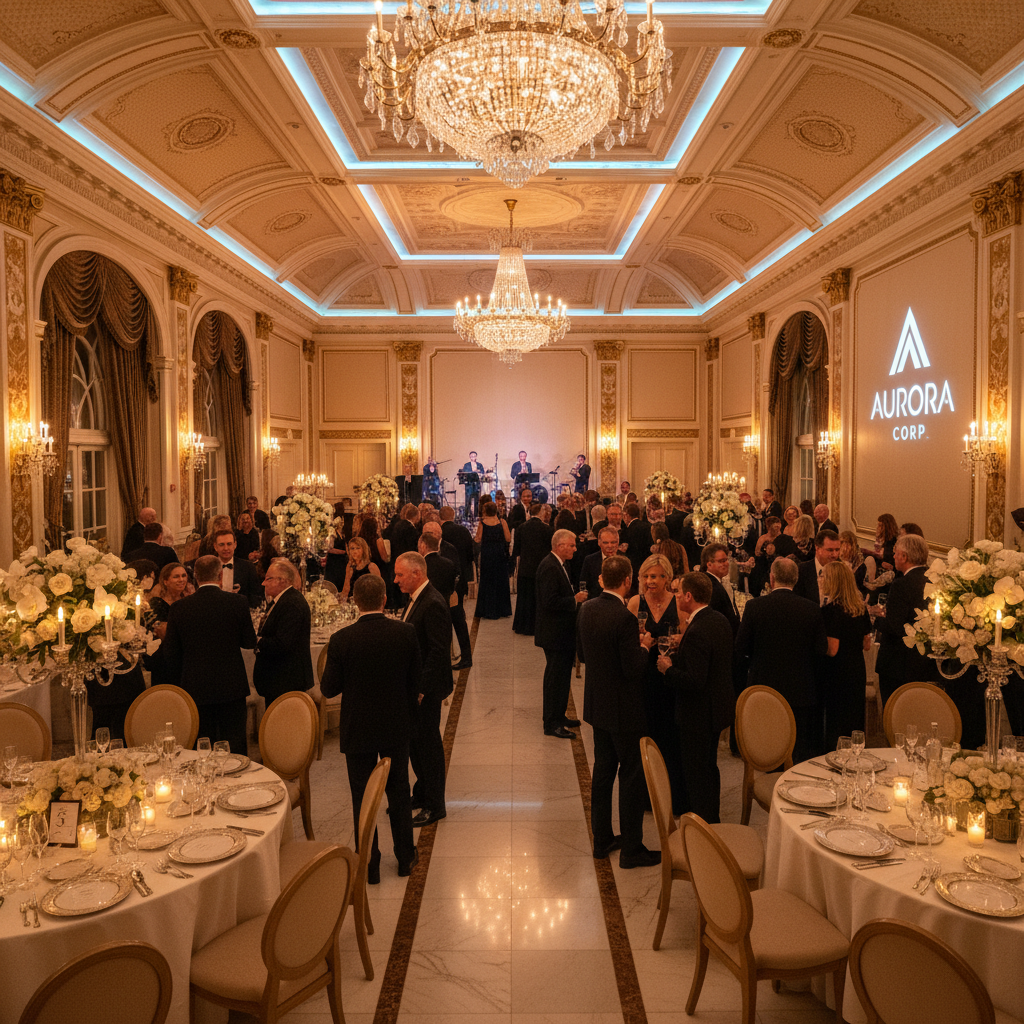 Gala corporativa privada con iluminación elegante en Santiago