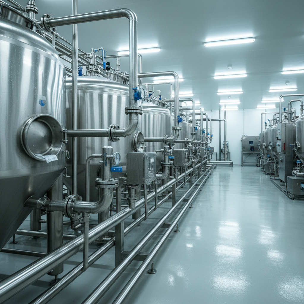 Dairy processing facility stainless steel CIP piping and tanks after validation and deep clean