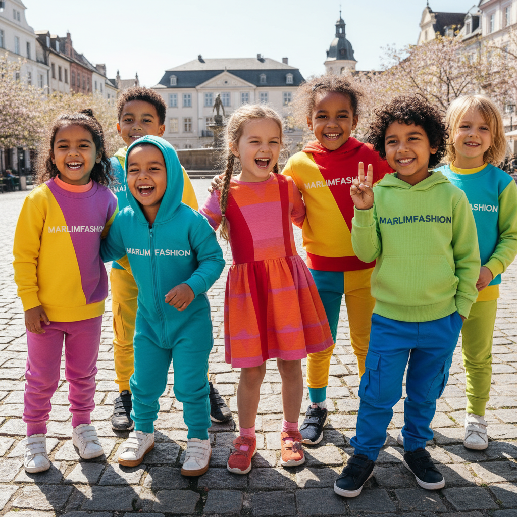Niños con ropa colorida y moderna de la colección infantil MARLIMFASHION