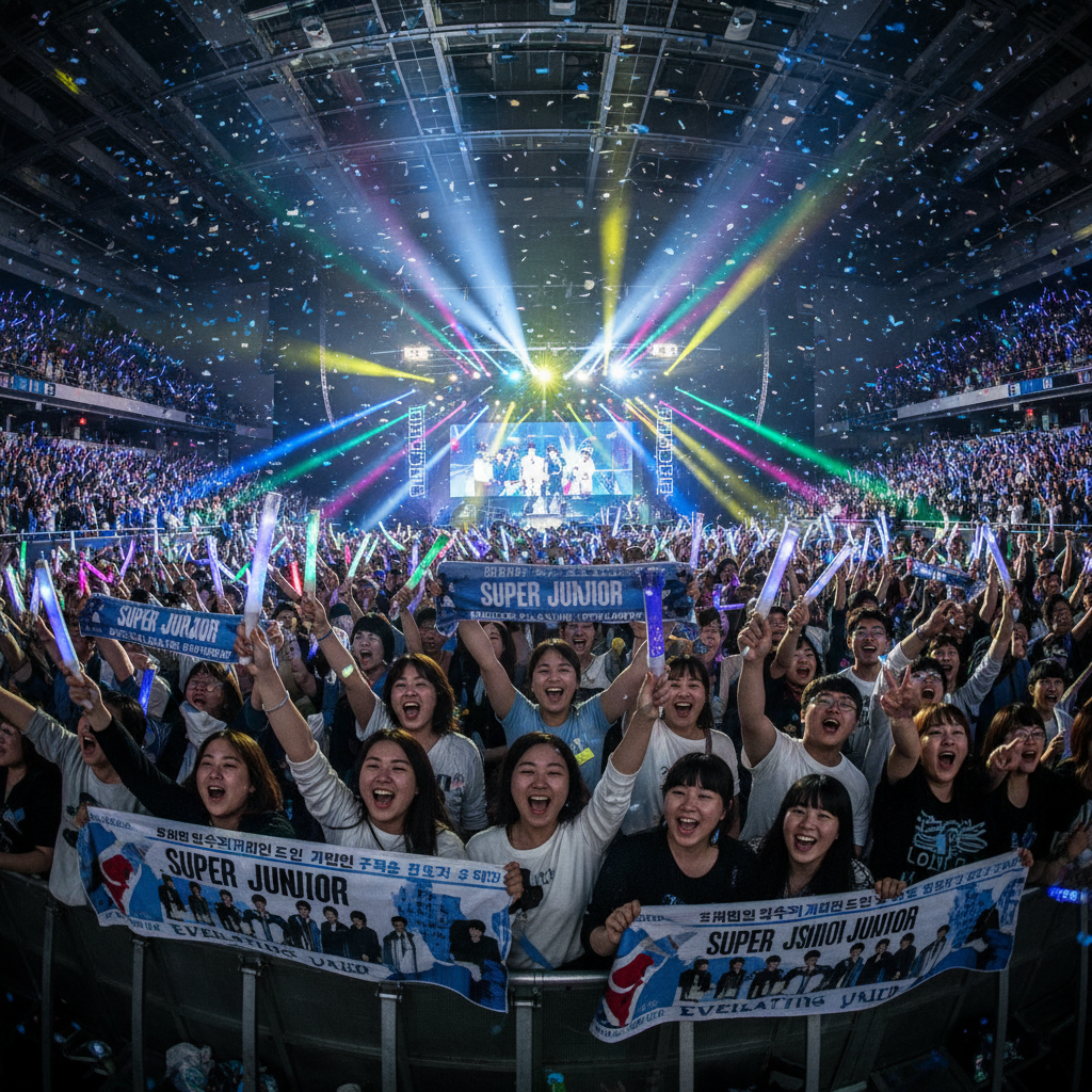 Evento especial Super Junior con participantes emocionados