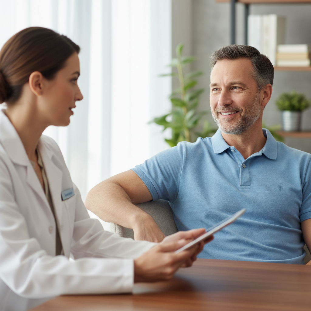 Male patient in consultation with a doctor, relaxed and engaged
