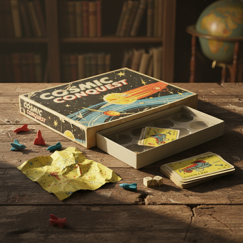 Common 1960s board game with missing pieces and worn box