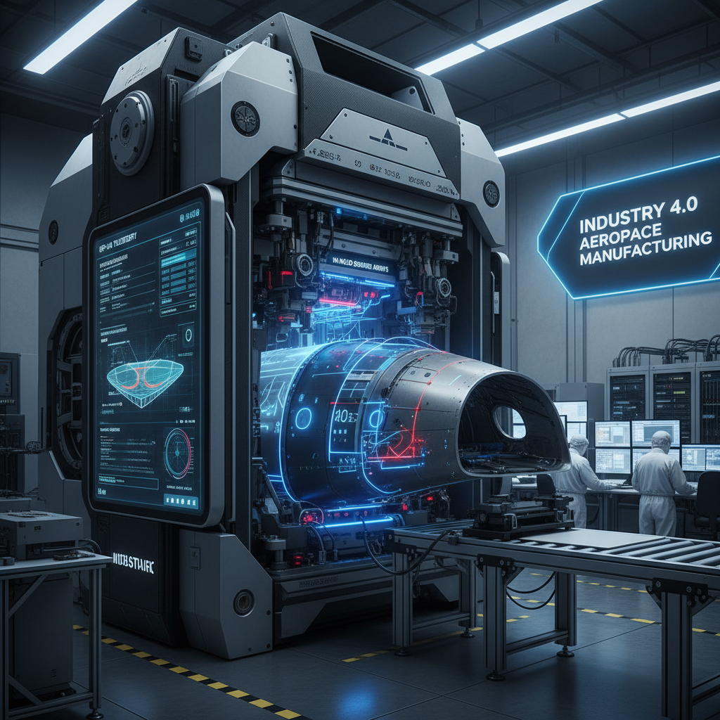 Modern Industry 4.0 aerospace press with OPC-UA telemetry and in-mold sensor arrays