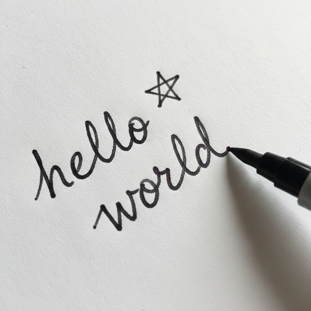 Basic felt tip pen writing on white paper with thin inconsistent strokes