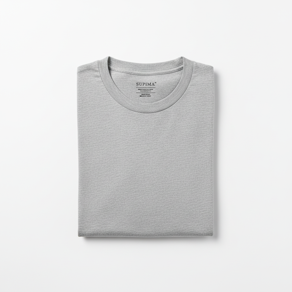 White cotton round neck t-shirt folded neatly on white background