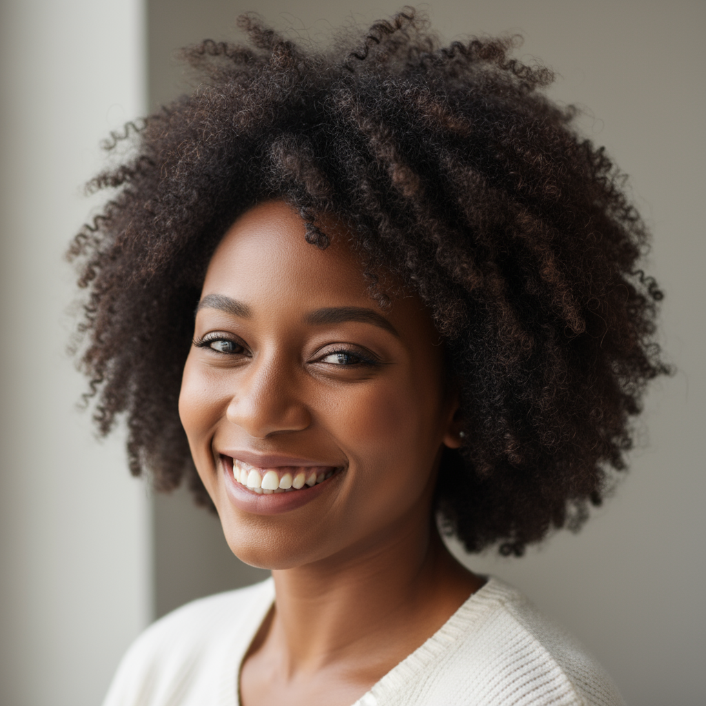 Amaka Nwosu, customer success manager, professional African woman with natural hair in teal blouse with welcoming smile