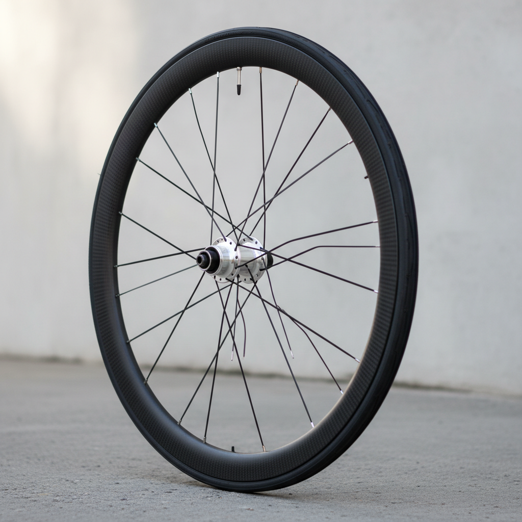 Track bicycle wheel with 60mm carbon tubular rim and polished aluminum hub
