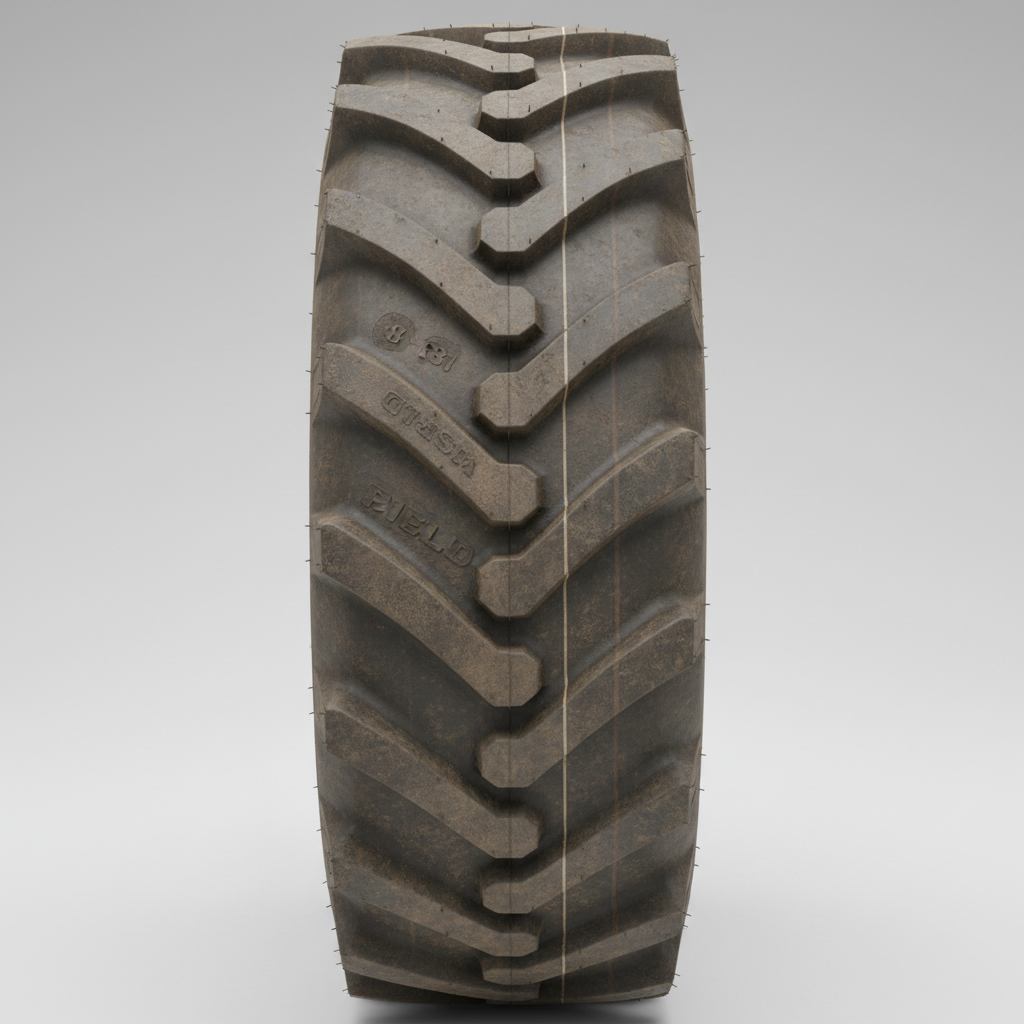 Bias-ply agricultural tire showing diagonal cord construction for heavy load bearing