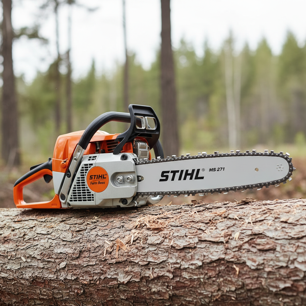 STIHL MS 271 Farm Boss chainsaw on a log