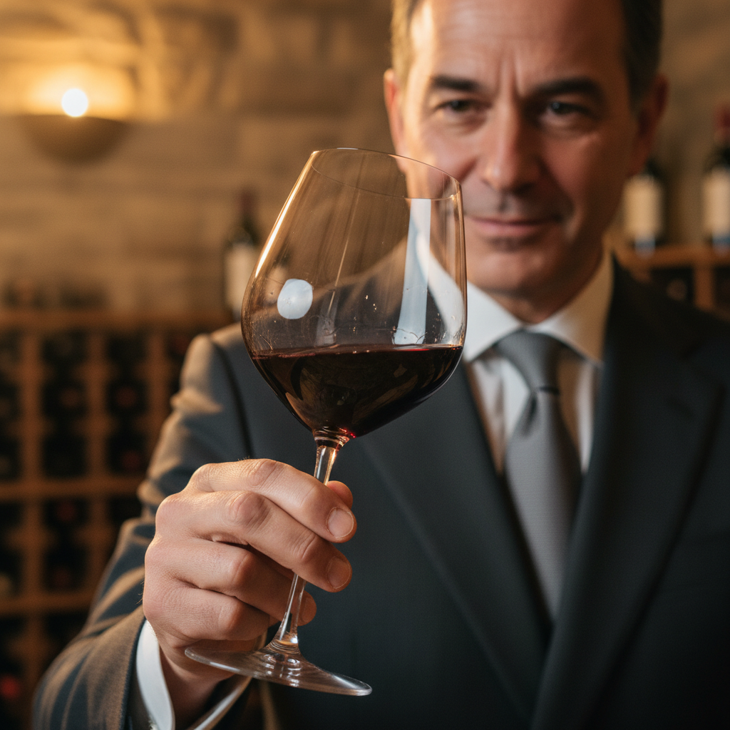 Professional sommelier in formal uniform presenting wine selection with expertise