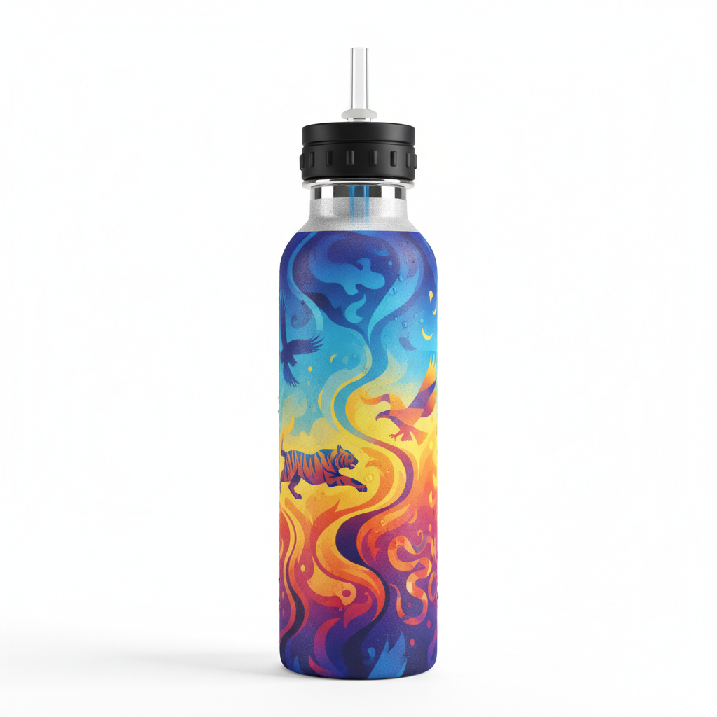 Custom printed water bottle after 100 dishwasher cycles still showing vibrant bold design with no fading