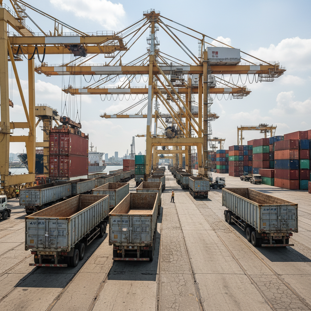 Container transportation with 40ft open trailers at port facility